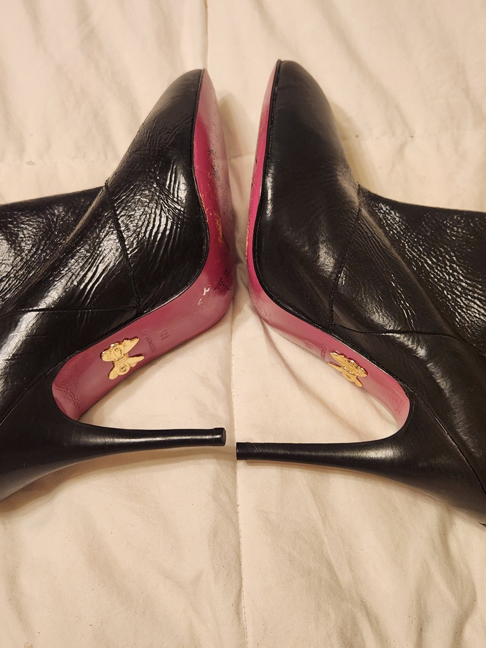 Betsey Johnson Black Pointed Toe Ankle Boots with Gold Button Accents - Picture 6 of 10
